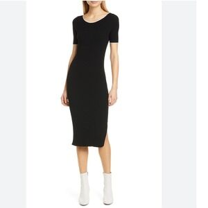 Rag & Bone Kishi Seamless Rib Midi Sweater Dress Black Short Sleeve Size‎ S